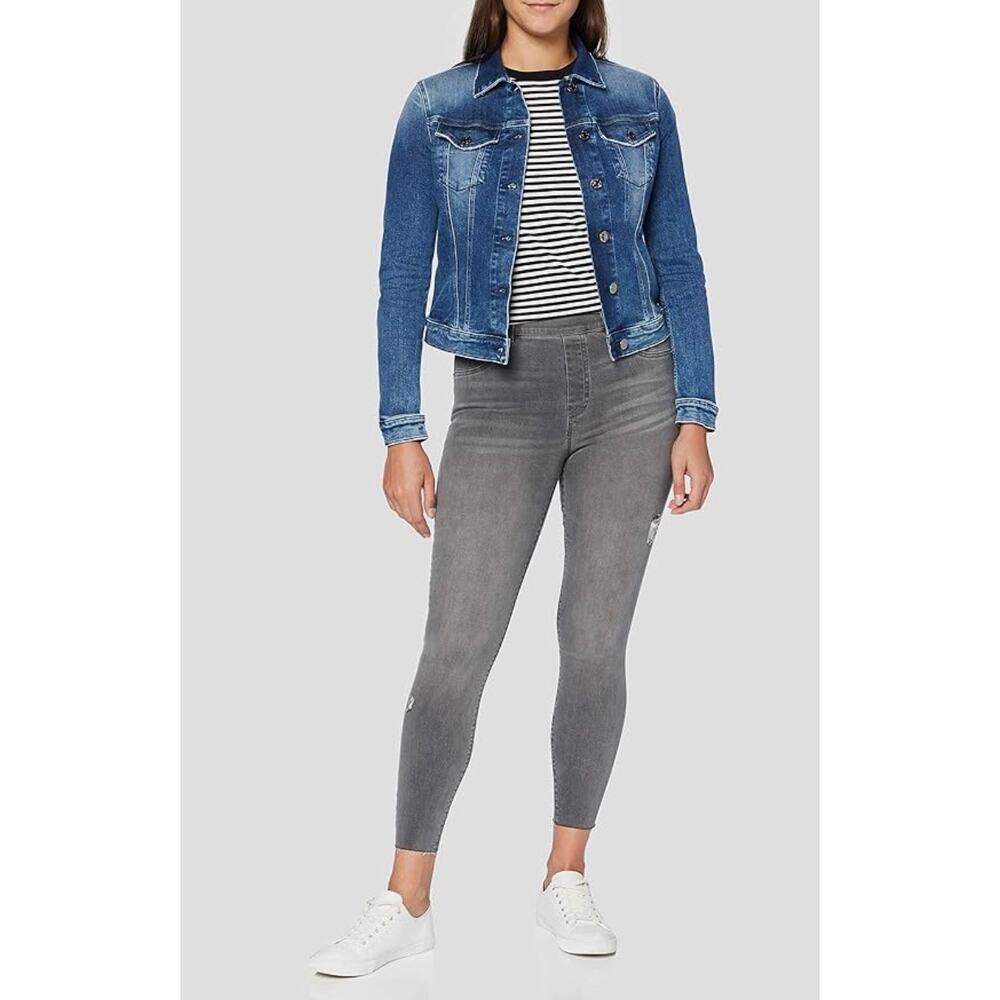 SPANX Women's Gray Distressed Denim Skinny Jeans with Unfinished Hem, Size M